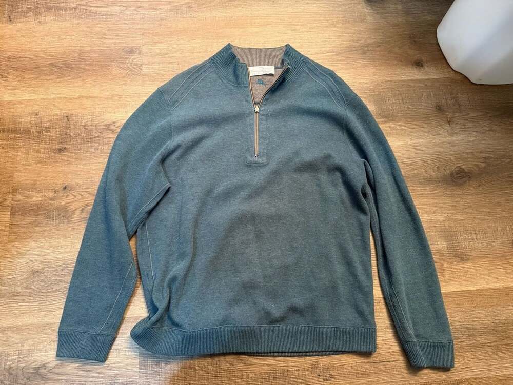 Tommy Bahama Reversible Quarter Zip Sweater Blue 100% Cotton